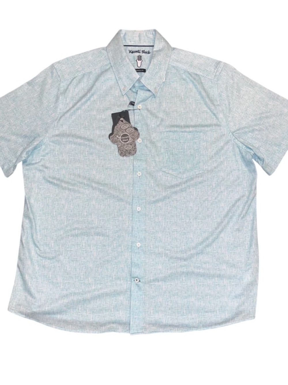 Visconti Black Short Sleeve Heathered Blue Button Collar Shirt NWT Men Large